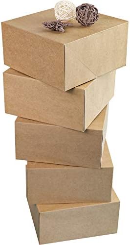 עוד קופסאות מתנה [15-חבילות] קופסאות מתנה 8 x 8 x 4 קופסאות מתנה נייר חום עם מכסים למתנות ליצירת
